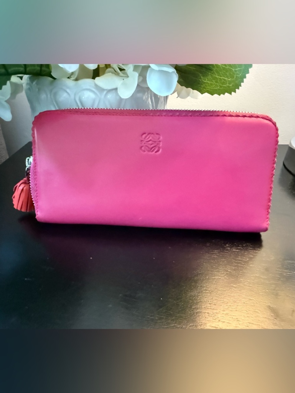 Loewe Hot Pink Leather Zip Around Wallet Organizer